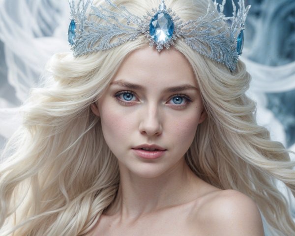 Ethereal Figure with Silvery-Blonde Hair and Crown