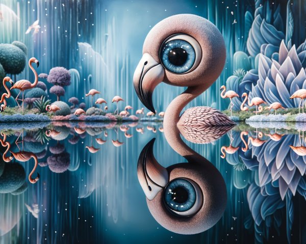 Cartoonish Flamingo Scene by Serene Water Body