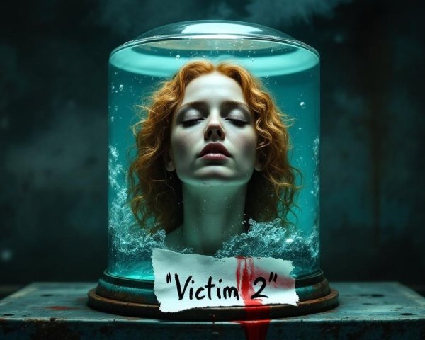 Surreal Scene of Woman's Head in Water Tank