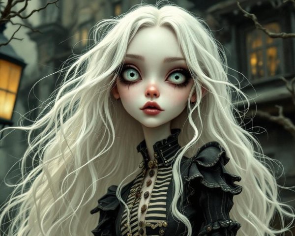 Gothic Doll in Eerie Setting with Dark Atmosphere