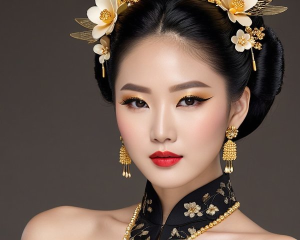 Elegant Woman with Traditional Asian Accessories