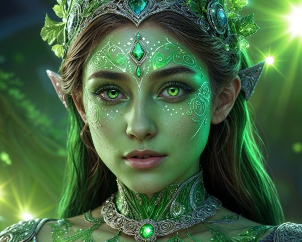 Mystical Elf with Green Skin in Enchanting Forest