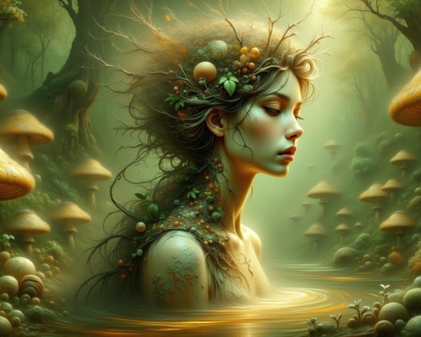 Ethereal Female Figure in Tranquil Natural Setting