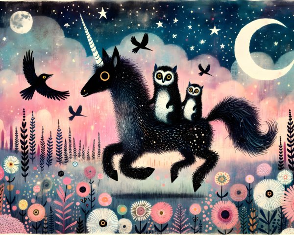 Magical Black Unicorn in a Colorful Dream Landscape