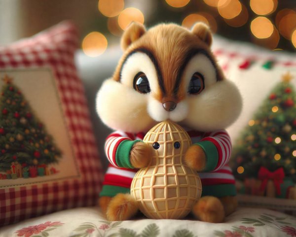 Fluffy Chipmunk Plush Toy in Striped Sweater Setting