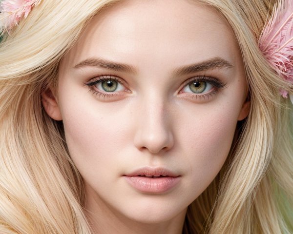 Close-Up Portrait of a Young Woman with Feathers
