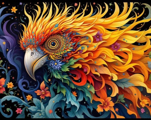 Vibrant Phoenix Illustration with Colorful Details