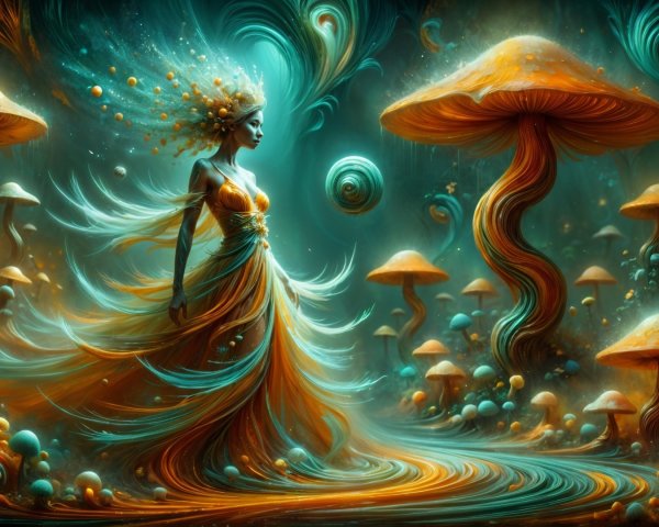 Mystical Figure in a Surreal Fantasy Landscape