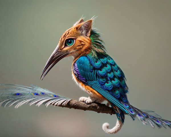 Whimsical Bird with Teal and Orange Plumage