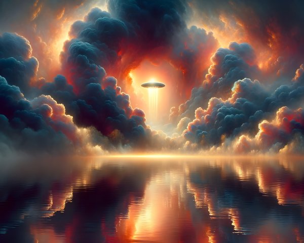 Dramatic Sky with Colorful Clouds and UFO Reflection