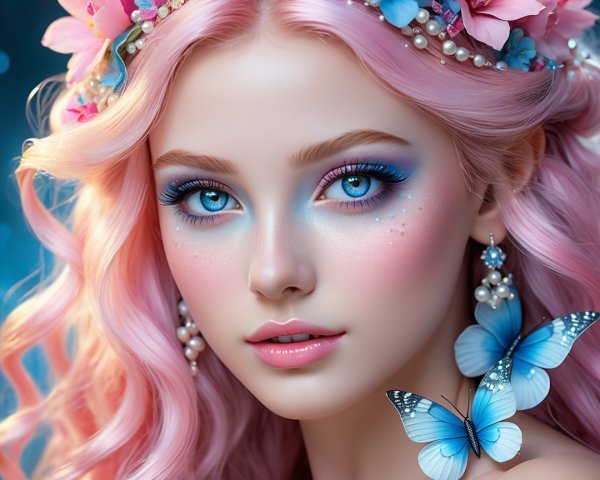 Young Woman with Pink Hair and Butterfly Accents