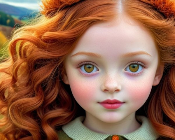Young girl with red hair in autumn scenery