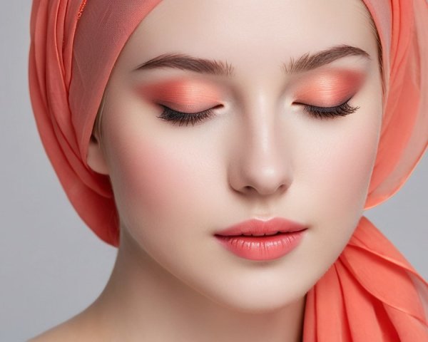 Portrait of a woman with serene expression and headscarf