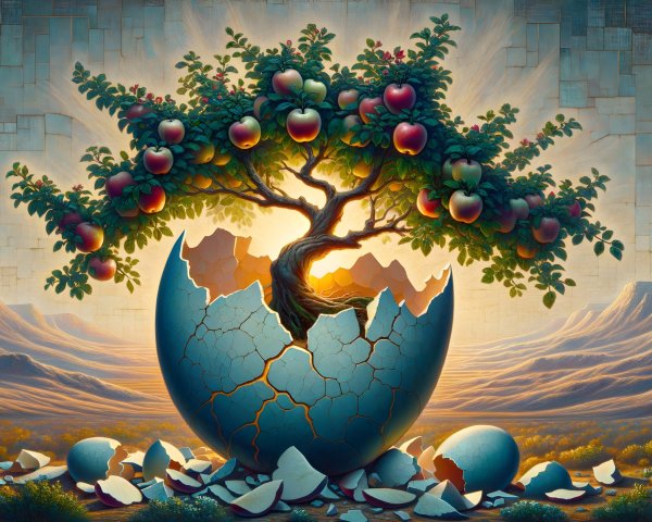 Tree with Red Apples from Cracked Blue Eggshell