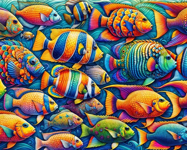 Vibrant Underwater Scene with Colorful Fish Diversity