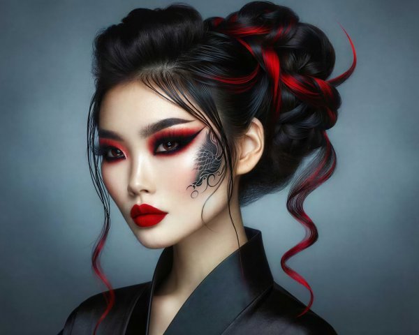 Geisha-Inspired Portrait with Bold Makeup and Hair Design