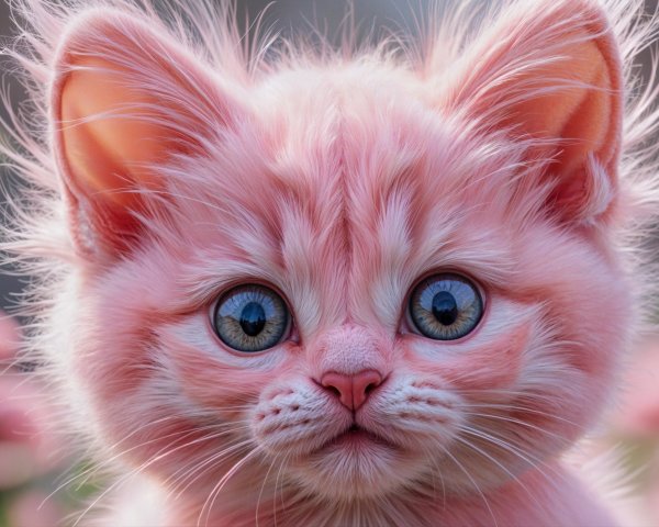 Whimsical Pink Kitten Surrounded by Delicate Flowers