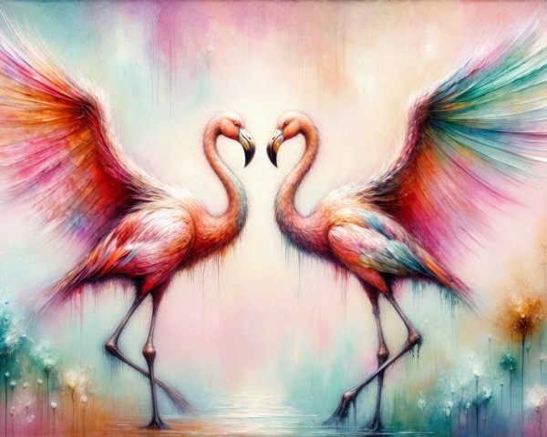 Artistic Flamingo Pair in Pastel Background