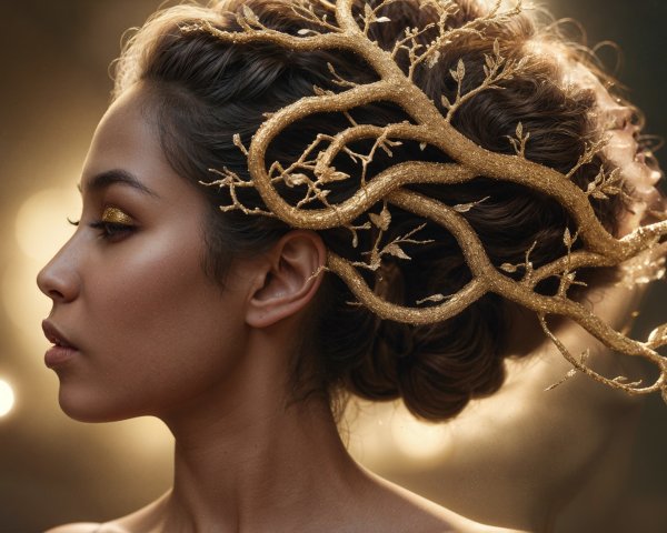 Elegant Woman with Intricate Golden Hair Accessories