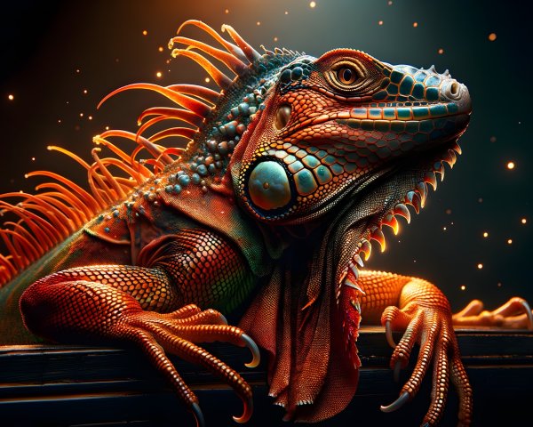 Detailed Description of a Vibrant Iguana