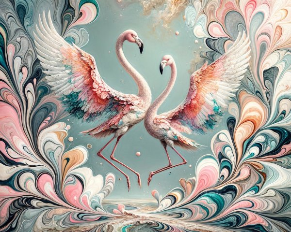 Elegantly Posed Flamingos Against Pastel Background