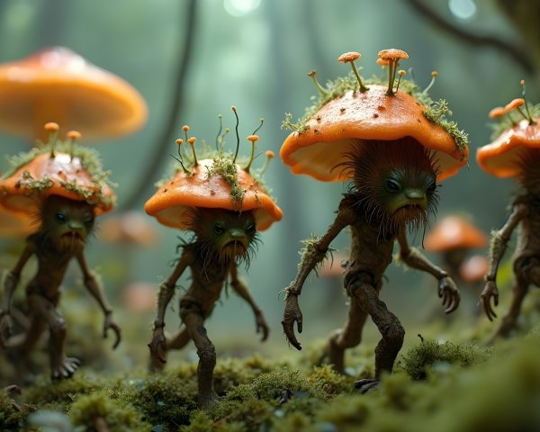 Whimsical Creatures in an Enchanted Forest Scene