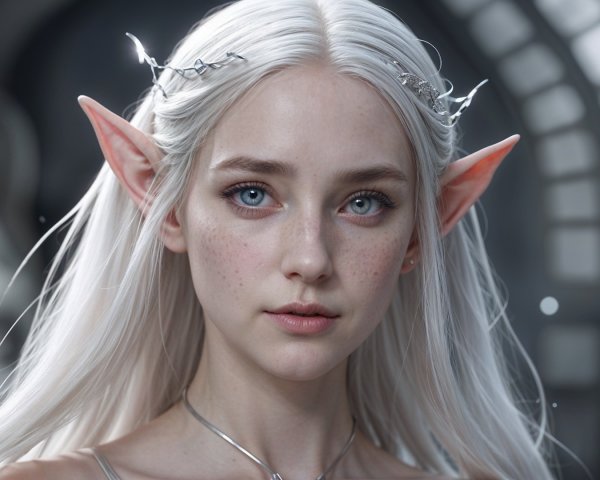 Young elf with white hair and expressive blue eyes