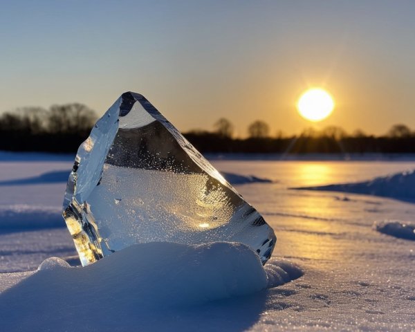 Angular Ice on Snow Under Golden Sunset Light