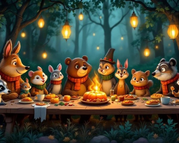 Woodland Animals Celebrate Autumn in a Forest Setting