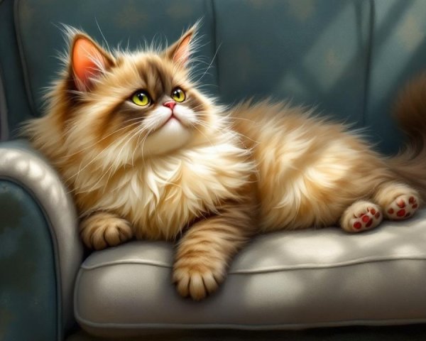 Persian Cat on Turquoise Couch in Cozy Setting