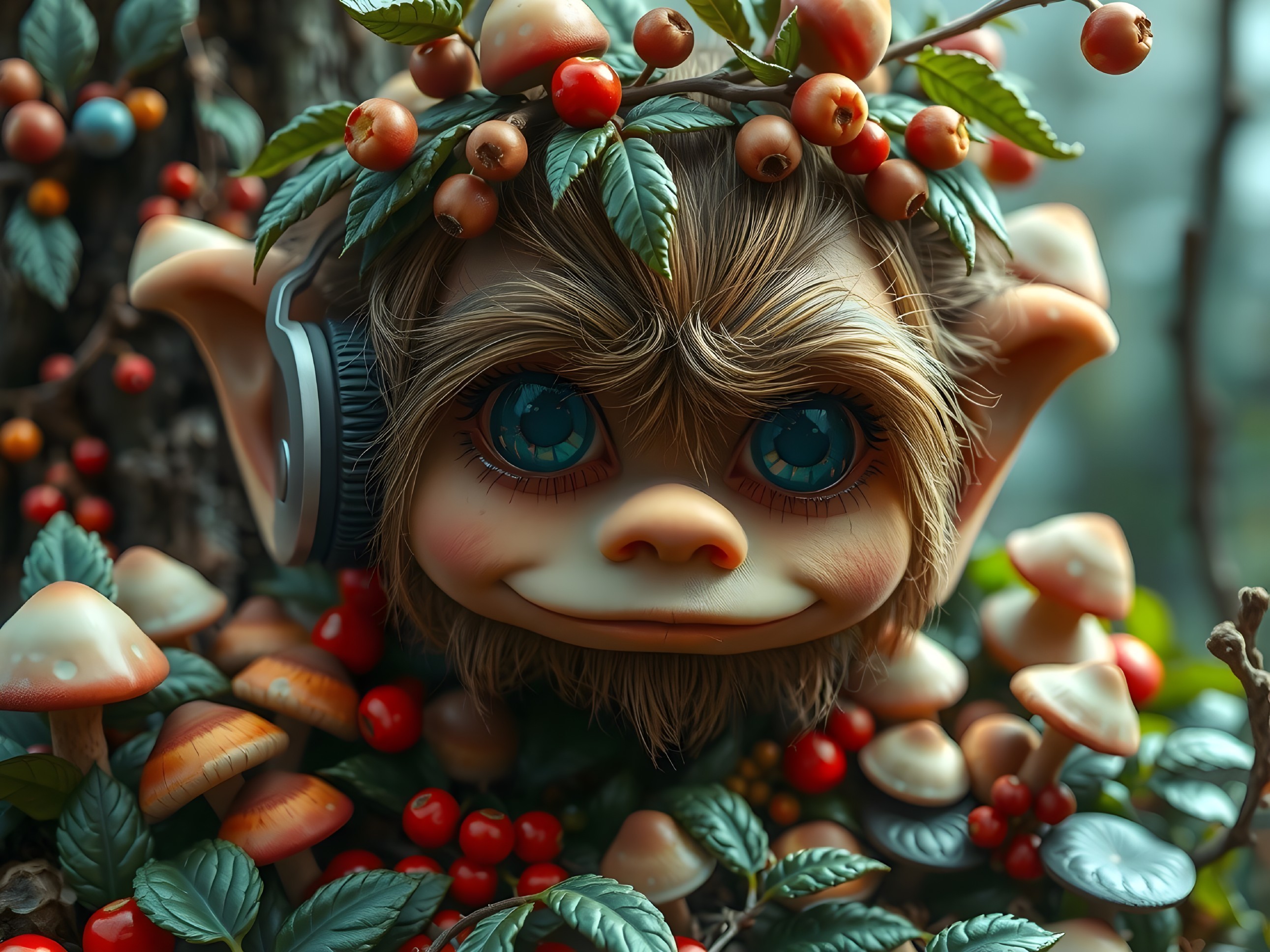 Whimsical Creature in a Colorful Forest Setting