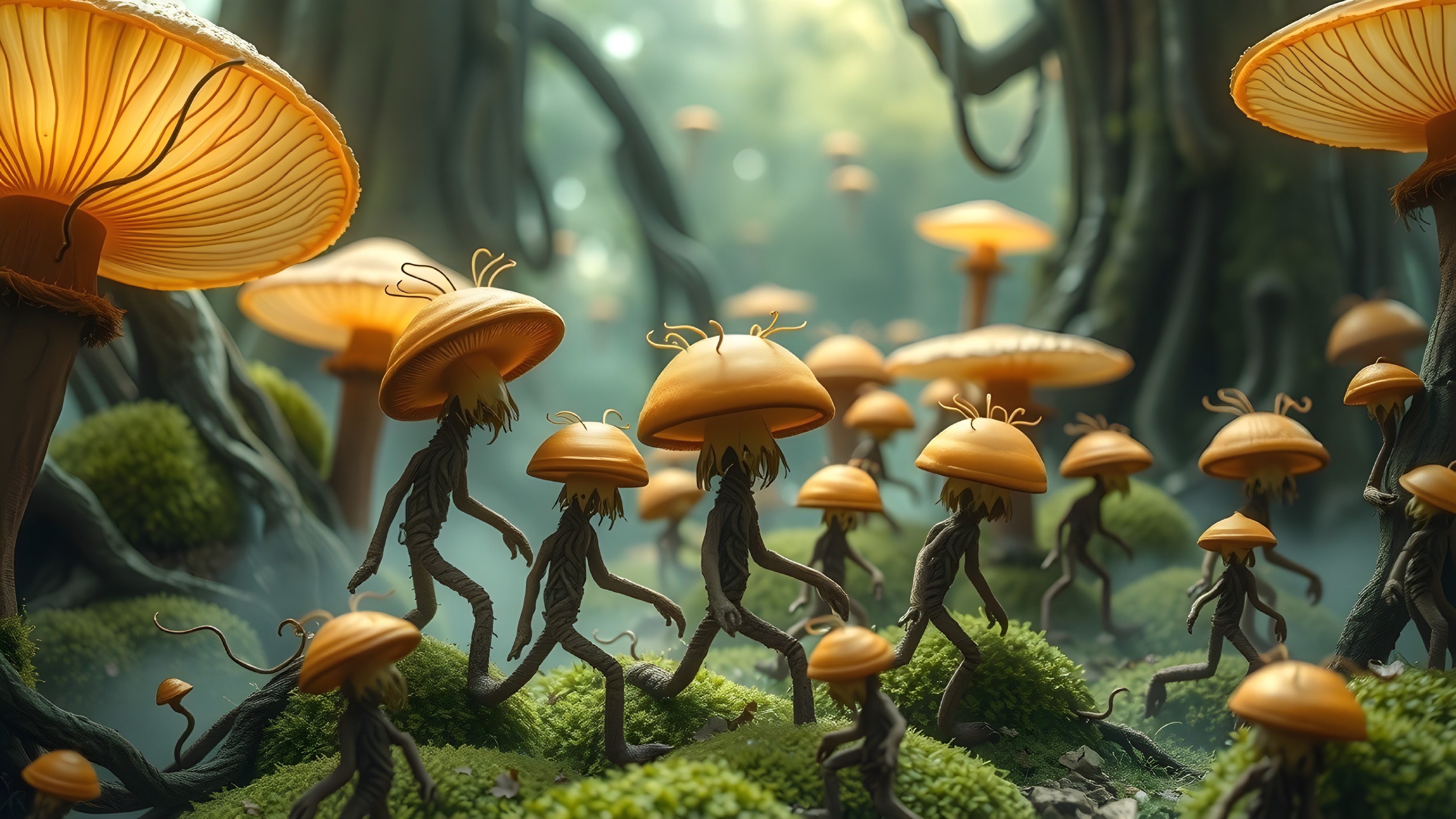 Whimsical Mushroom Creatures in a Mystical Forest