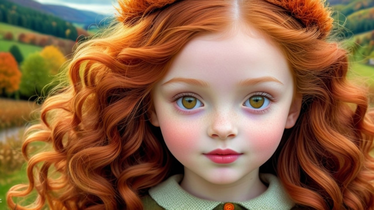 Young girl with red hair in autumn scenery