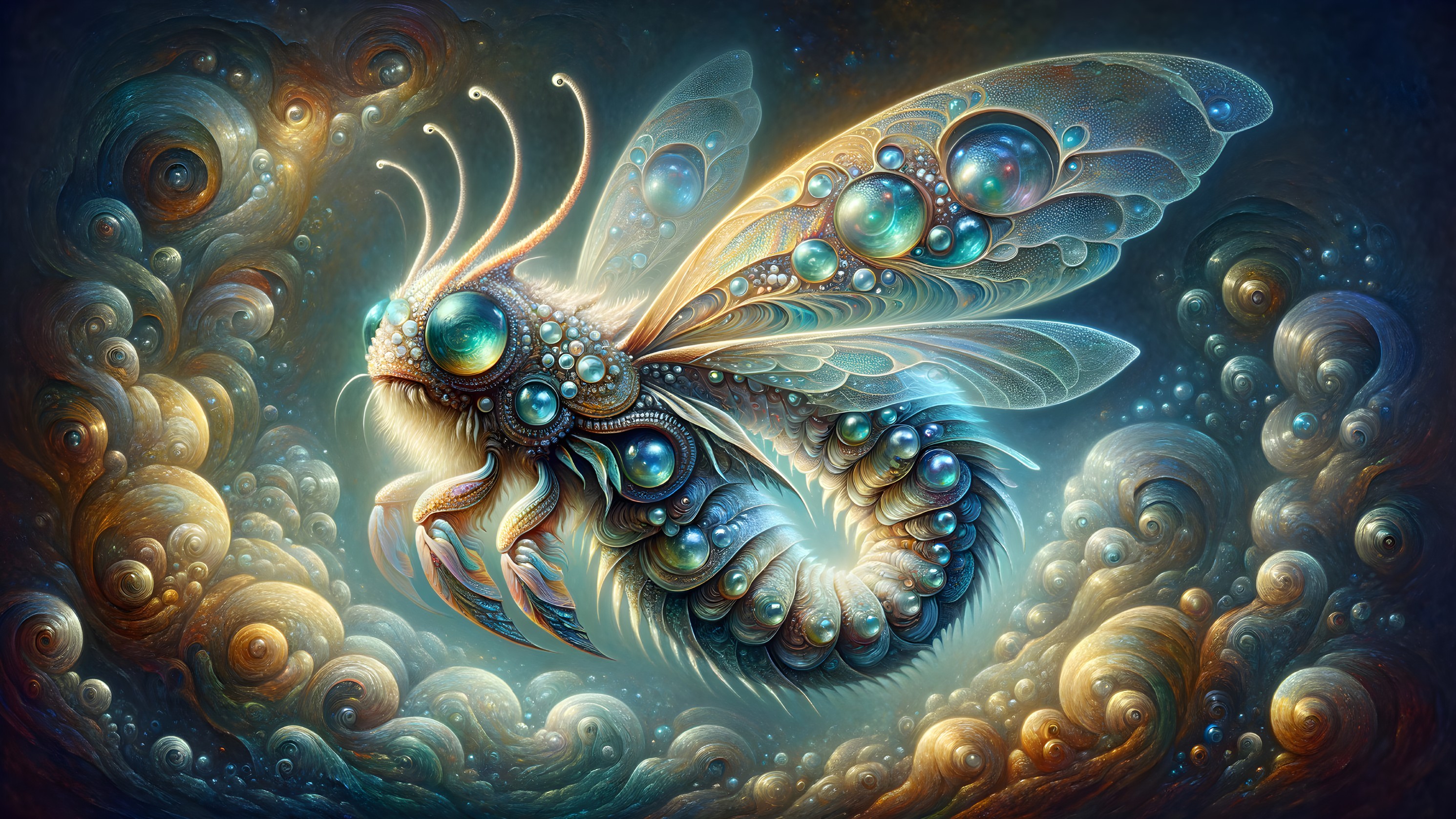 Fantastical Creature with Dragonfly and Crustacean Features