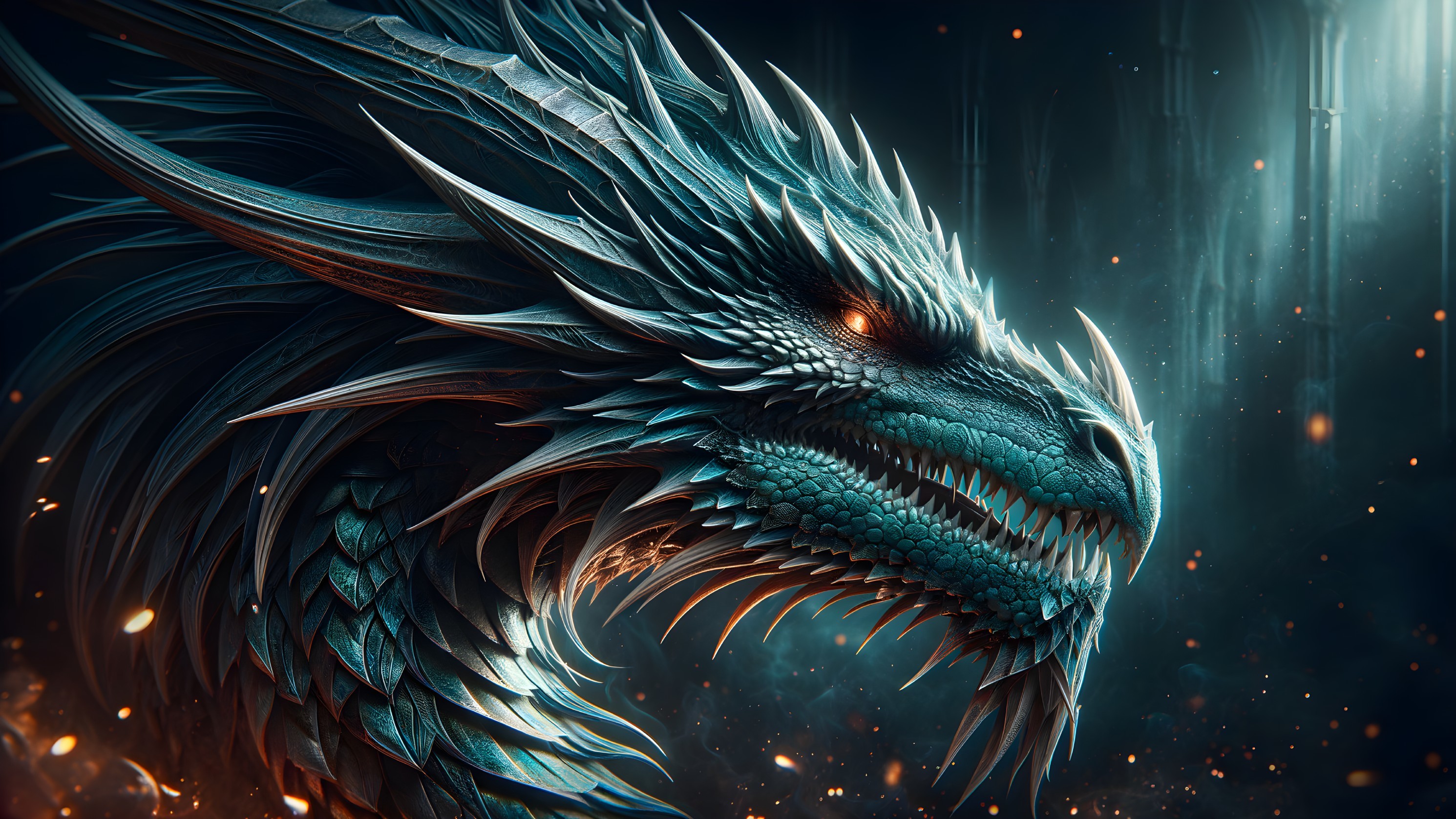 Majestic dragon with intricate scales and fierce expression