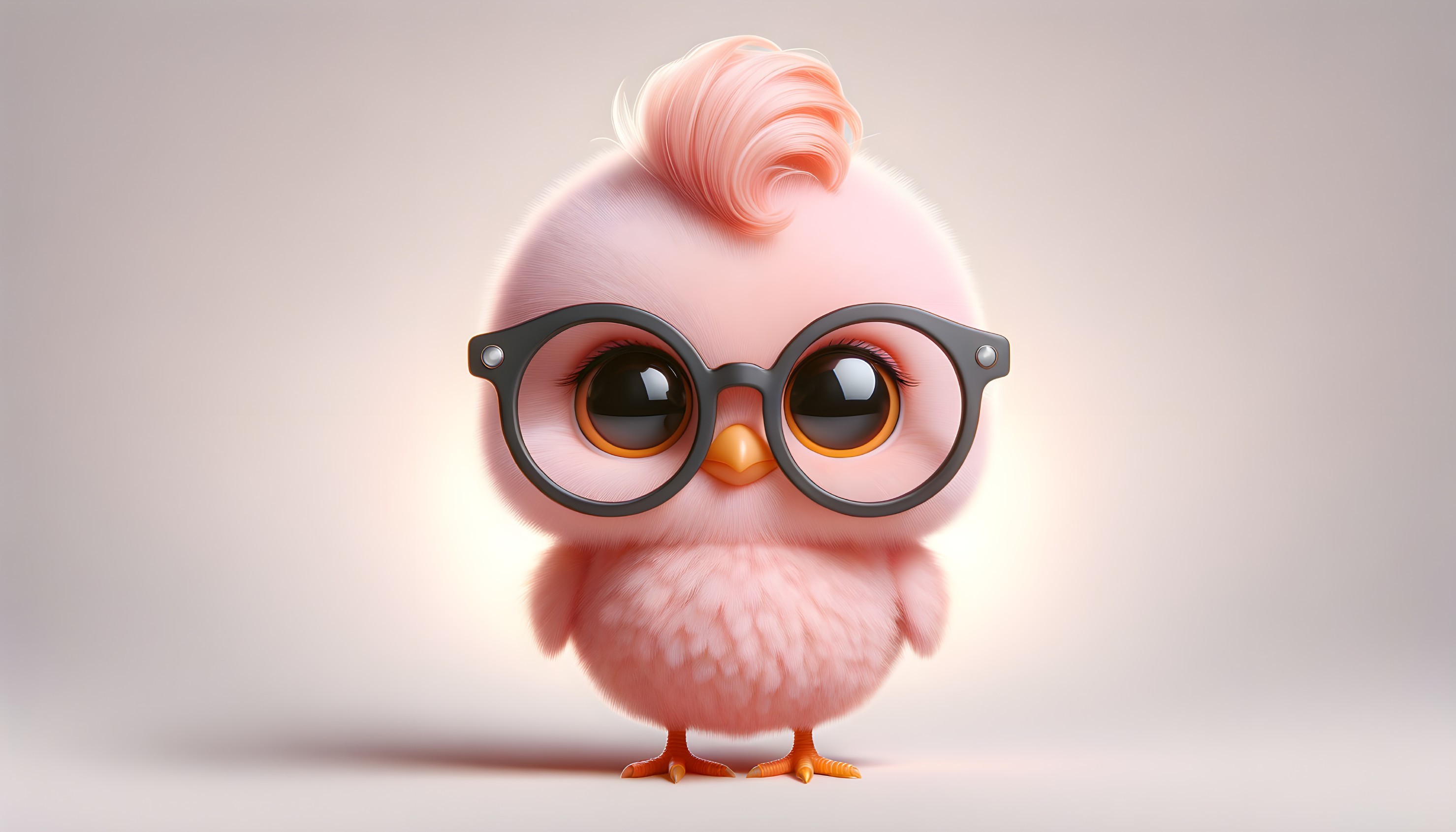 Cartoon Bird with Pink Feathers and Round Glasses