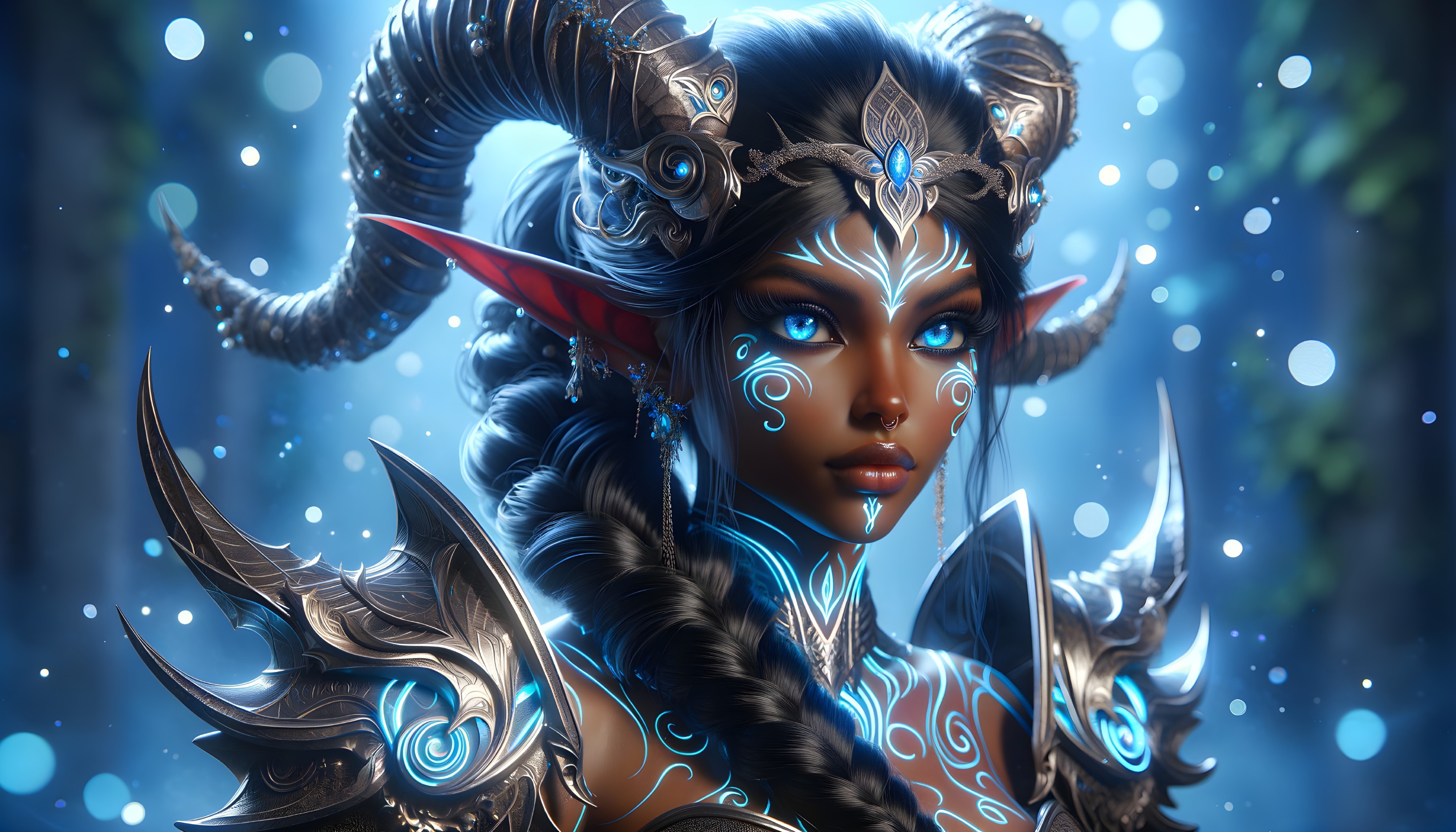 Majestic Character with Ram Horns and Tribal Patterns
