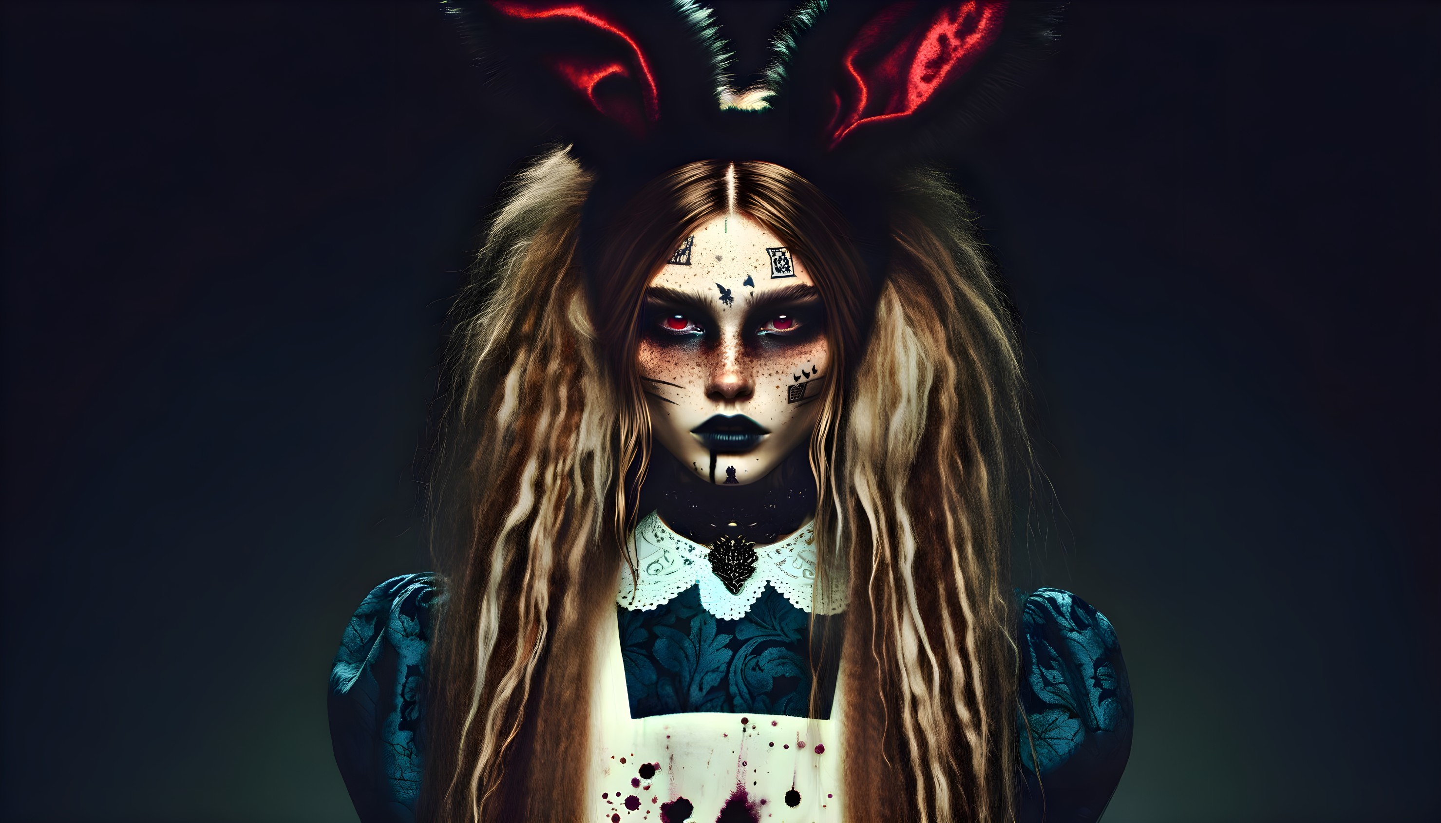 Captivating Figure in Vintage Dress with Bunny Ears