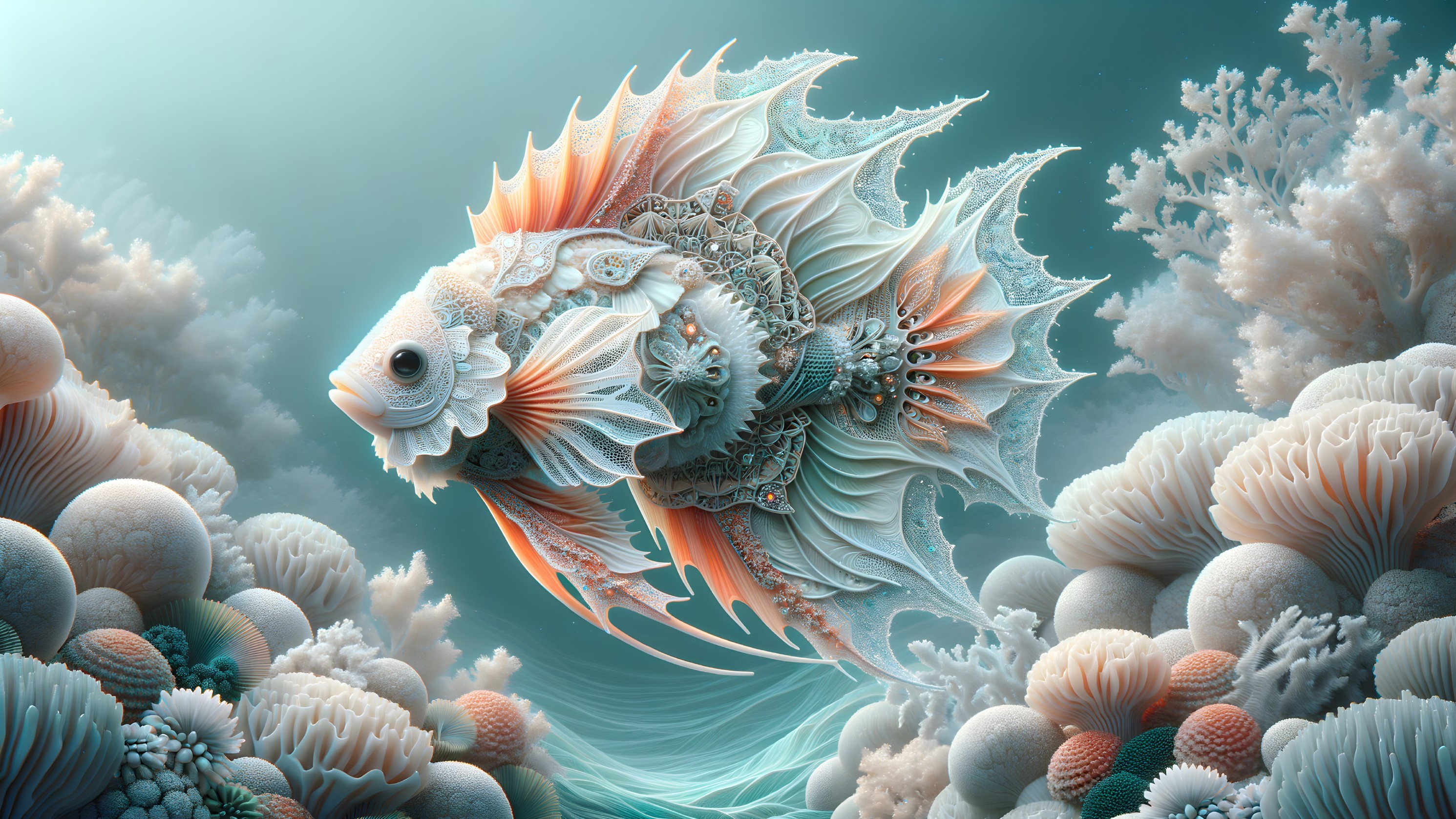 Ethereal Fish in Vibrant Underwater Coral Scene