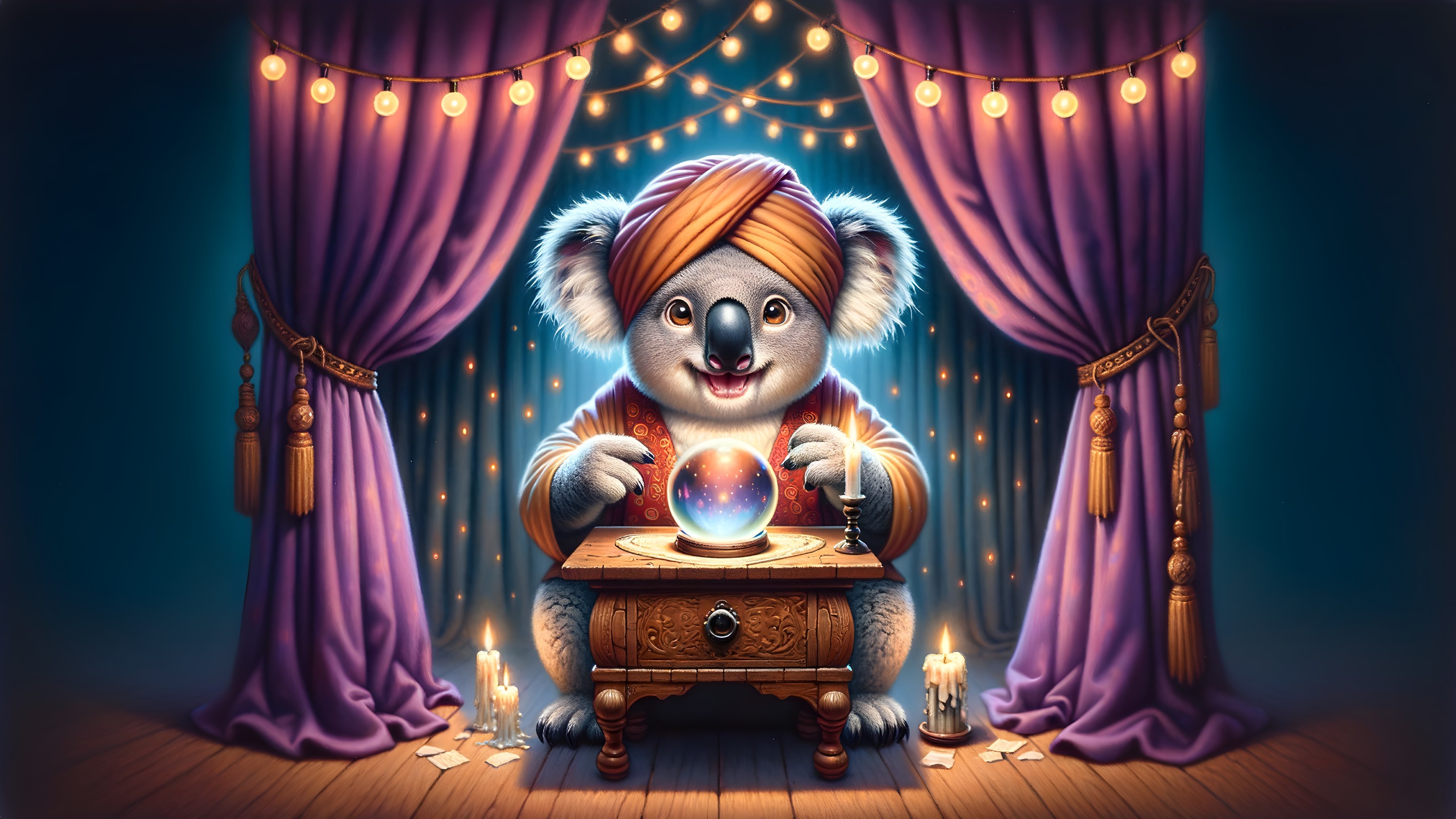 Koala at a Table with Crystal Ball and Candles