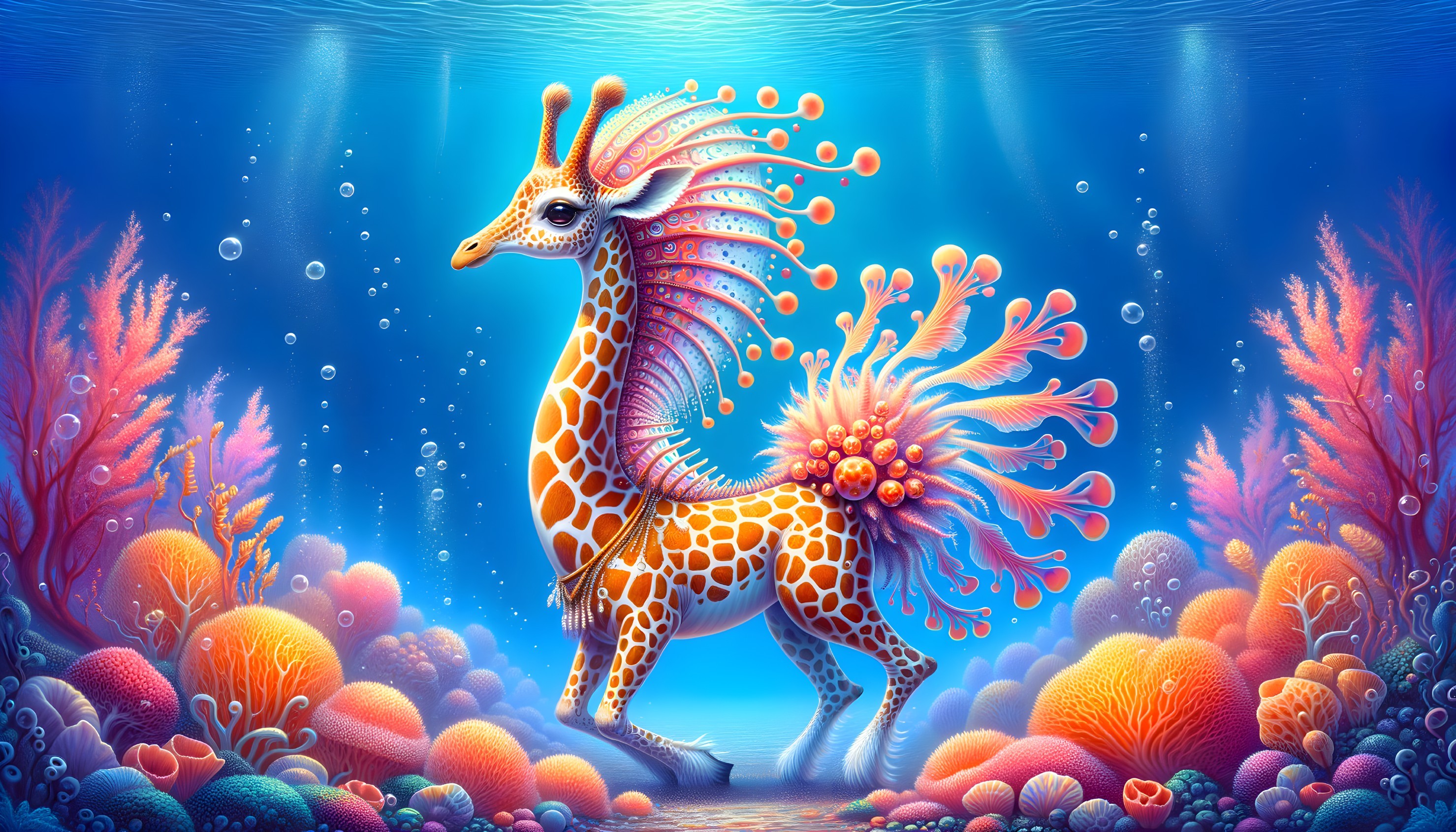 Vibrant Underwater Scene with Giraffe Creature