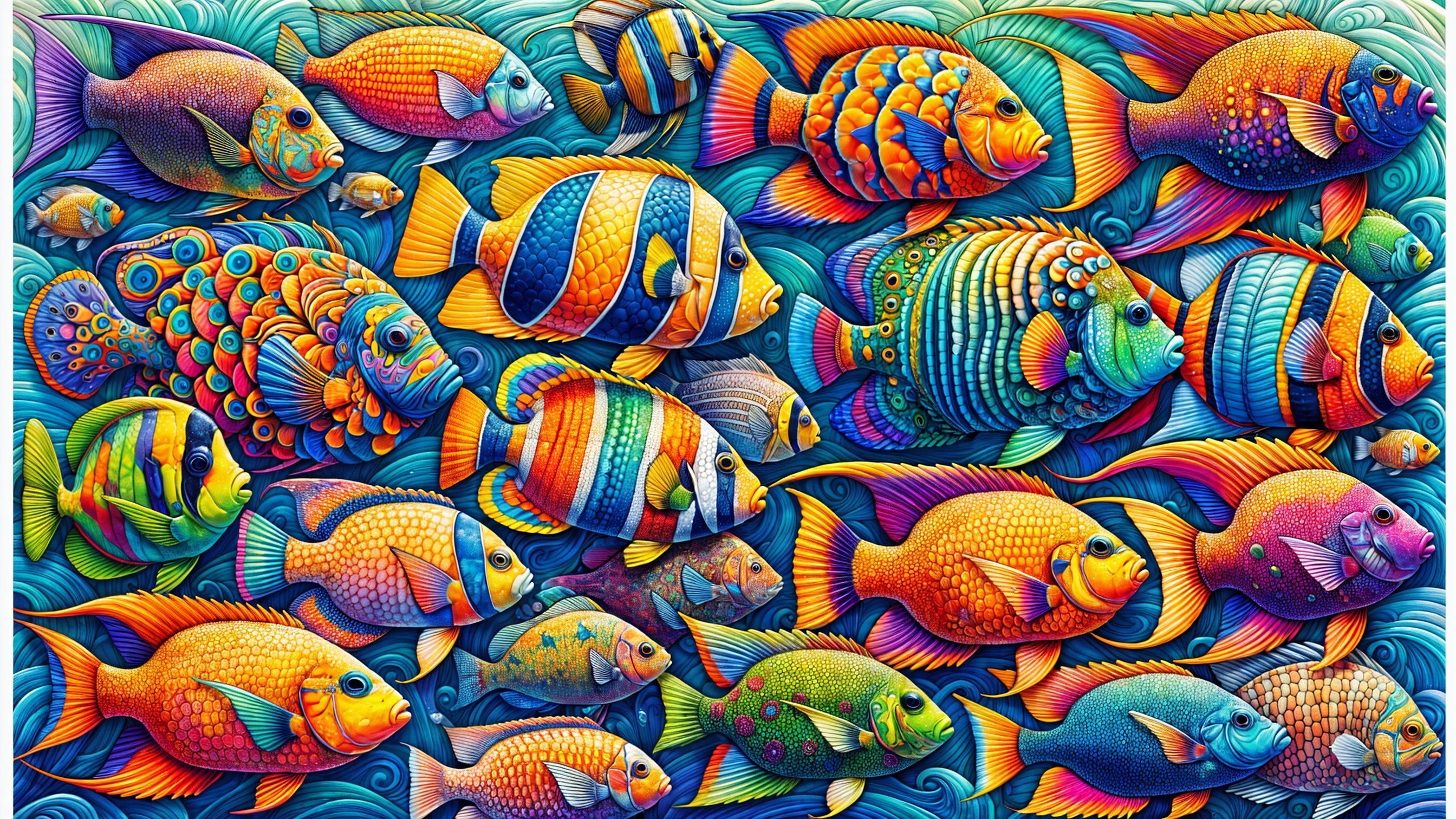 Vibrant Underwater Scene with Colorful Fish Diversity