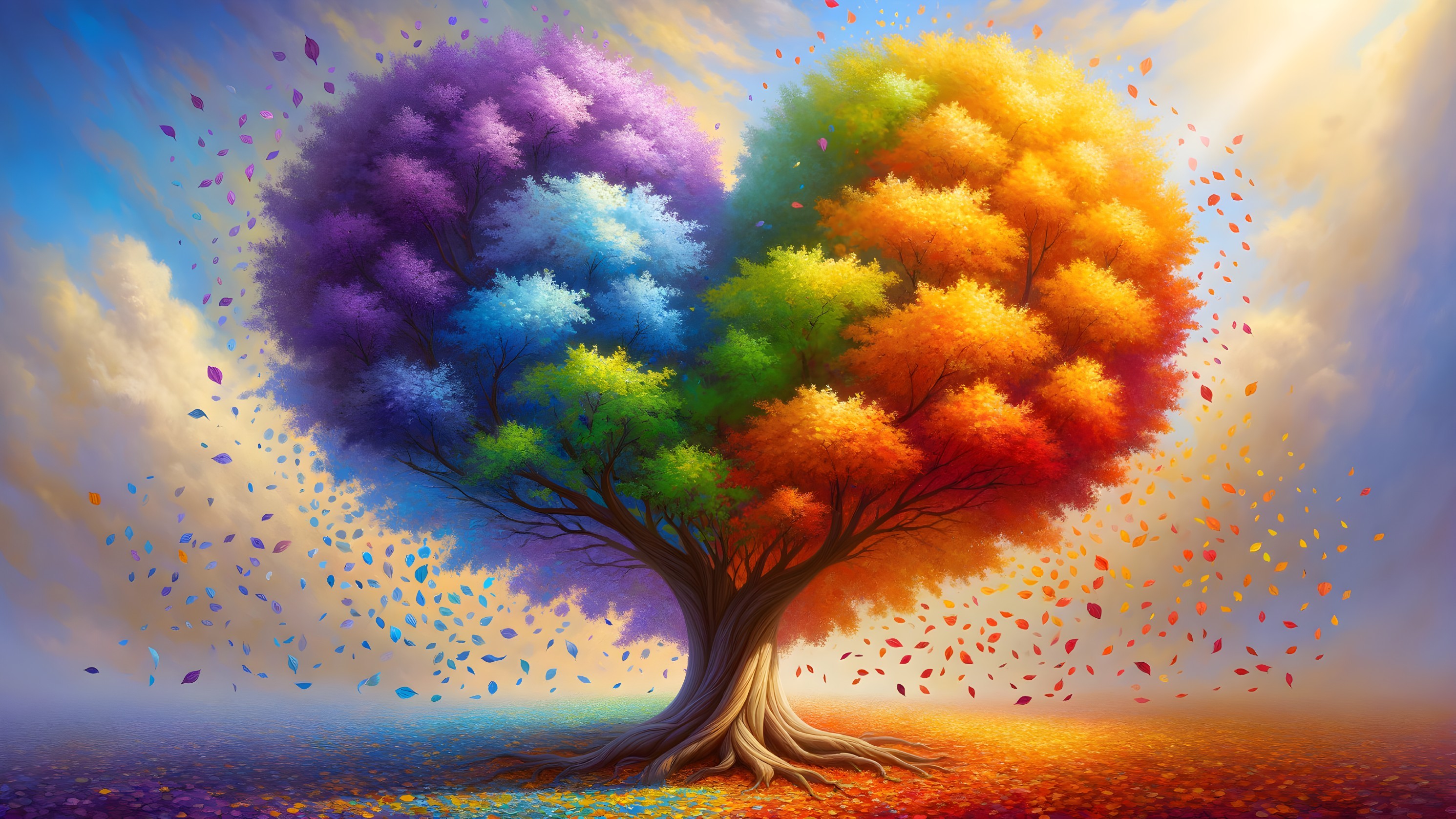Vibrant Heart-Shaped Tree with Colorful Foliage