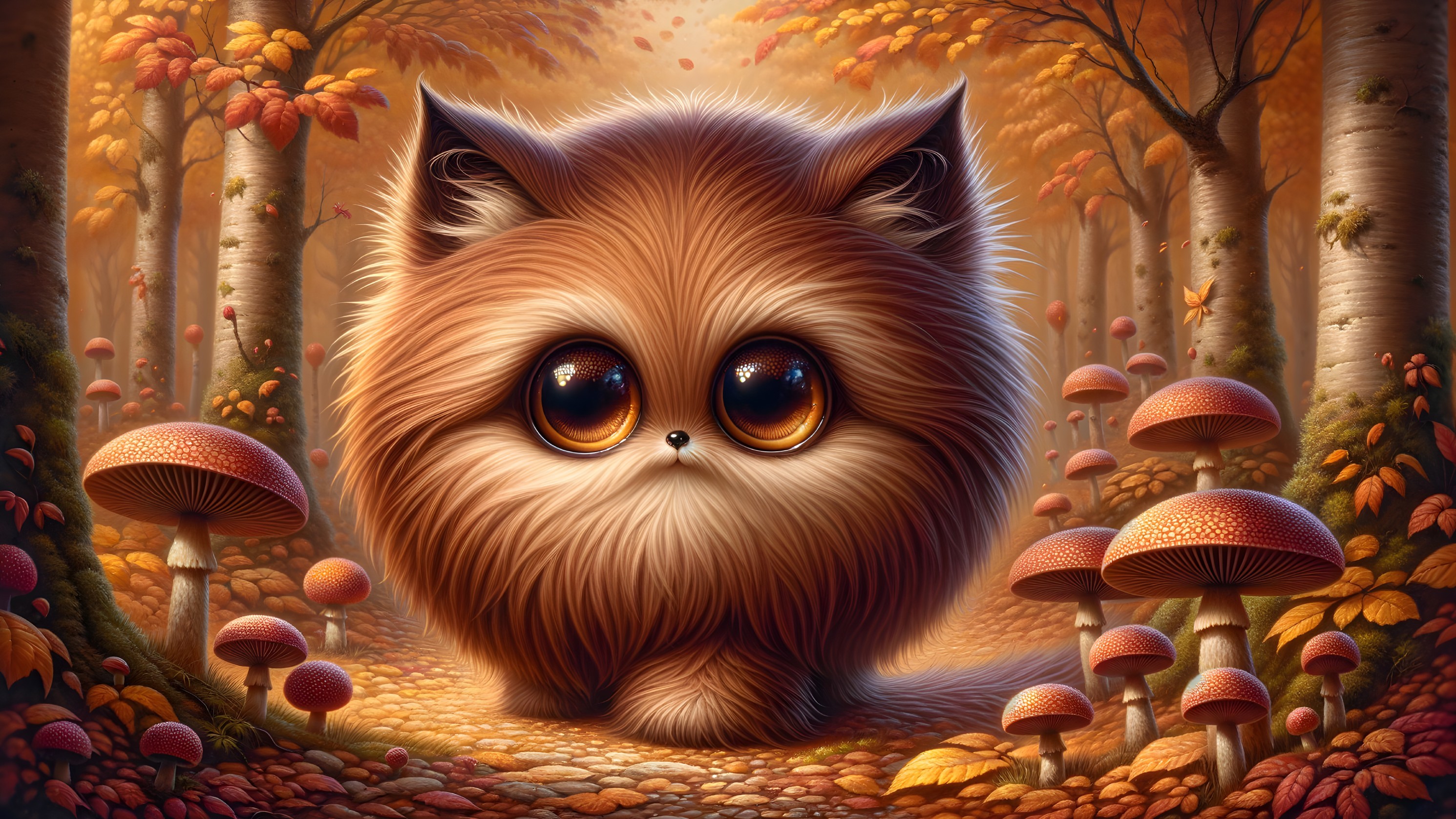 Fluffy Creature in Magical Autumn Forest Setting