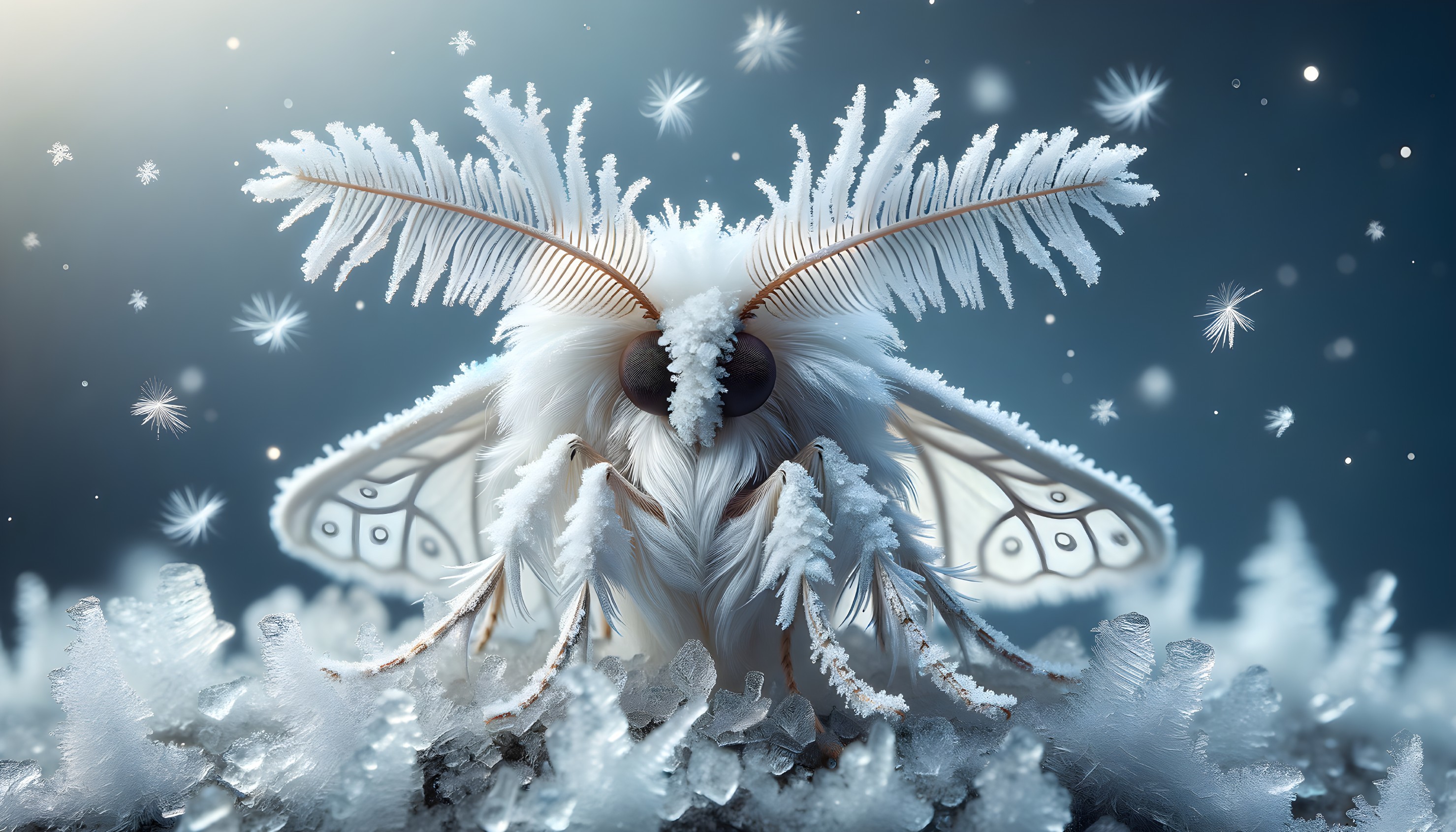 Frost-Covered Moth with Delicate Snowy Features