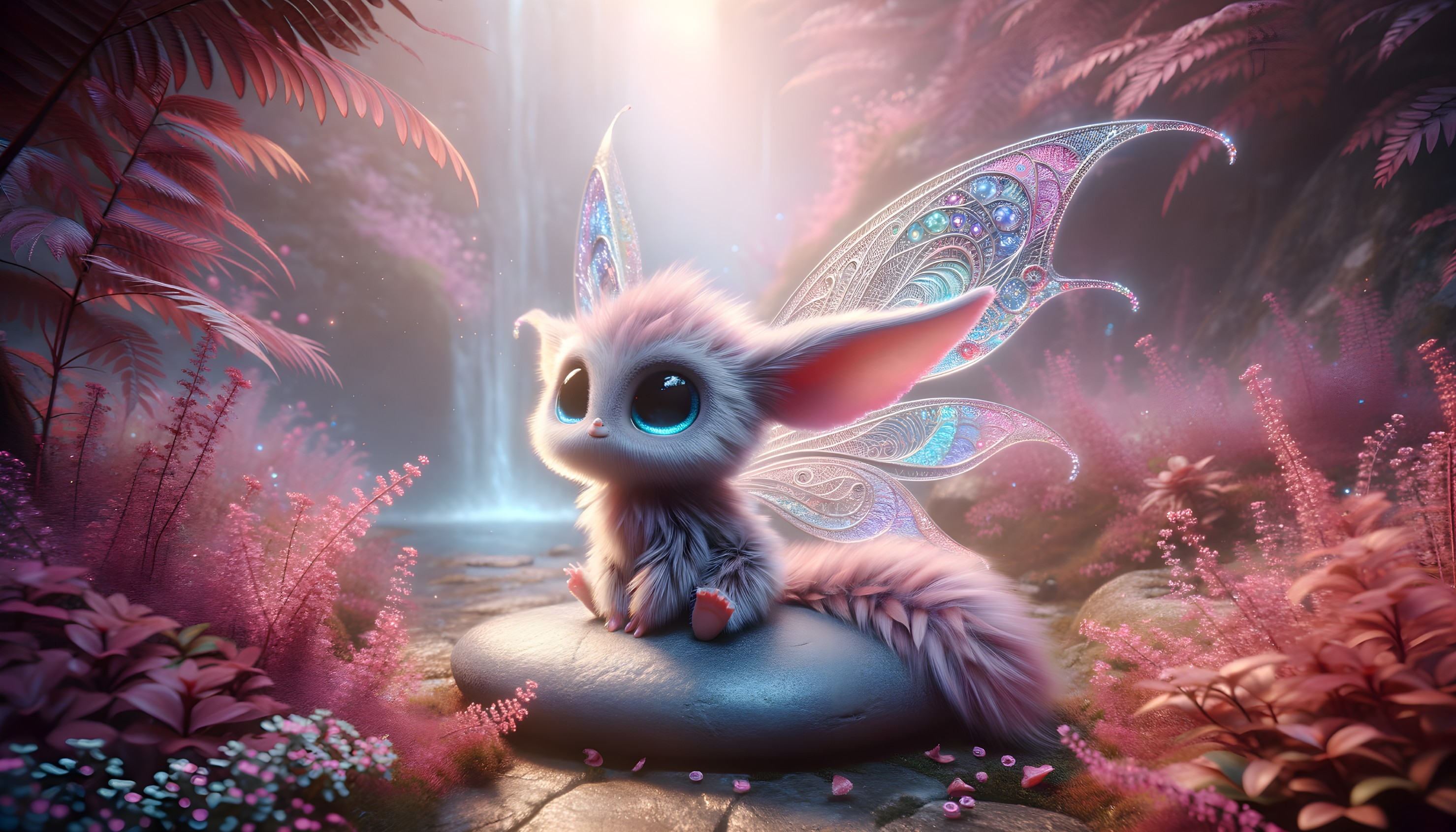 Fluffy Creature in Enchanted Forest Setting