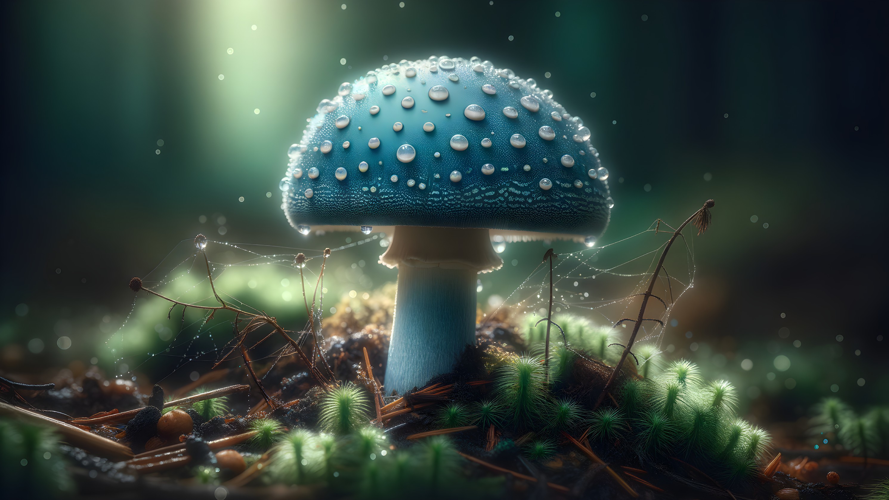 Vibrant Blue Mushroom in a Serene Forest Setting