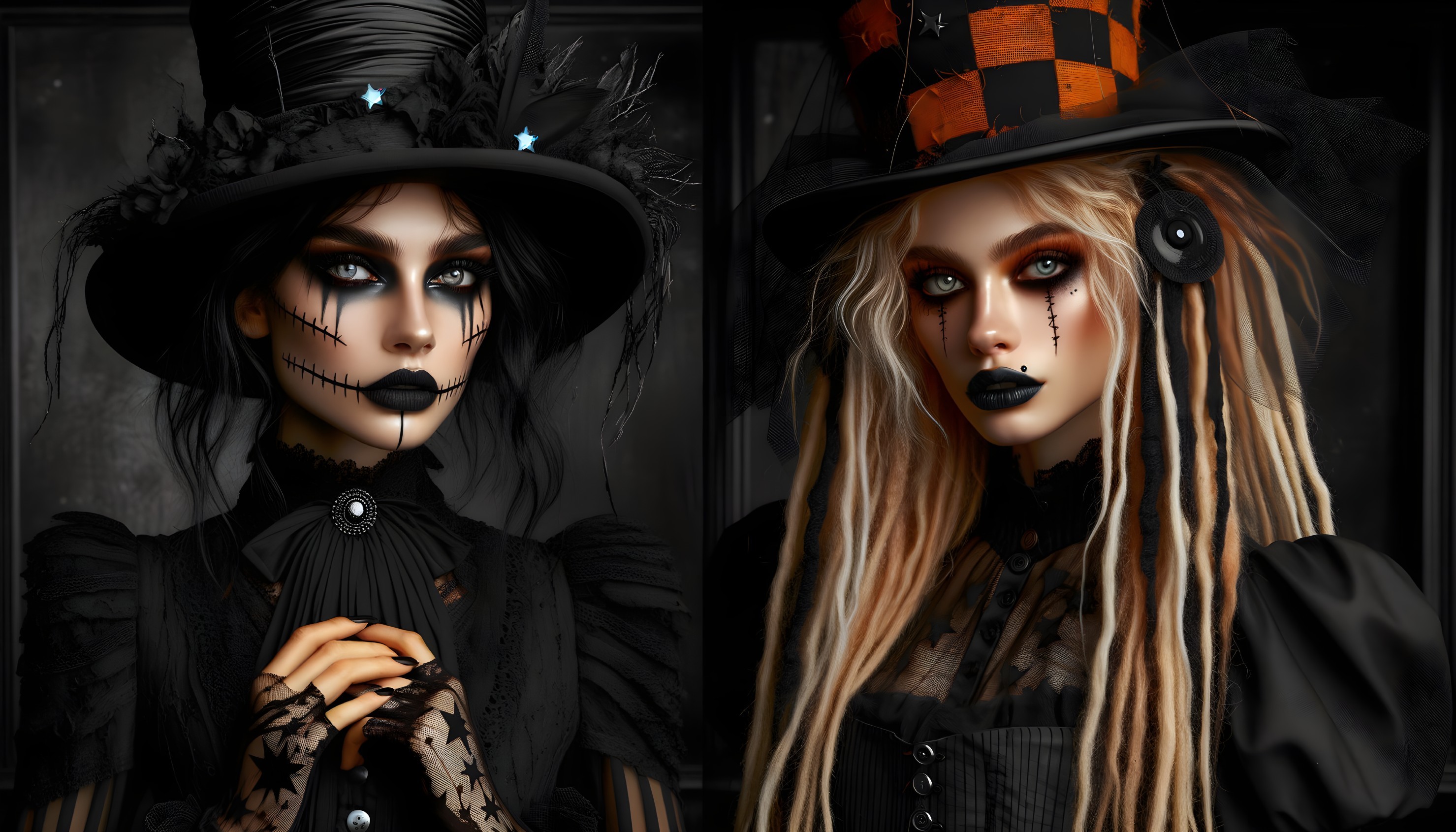 Stylized Gothic Characters in Elaborate Attire