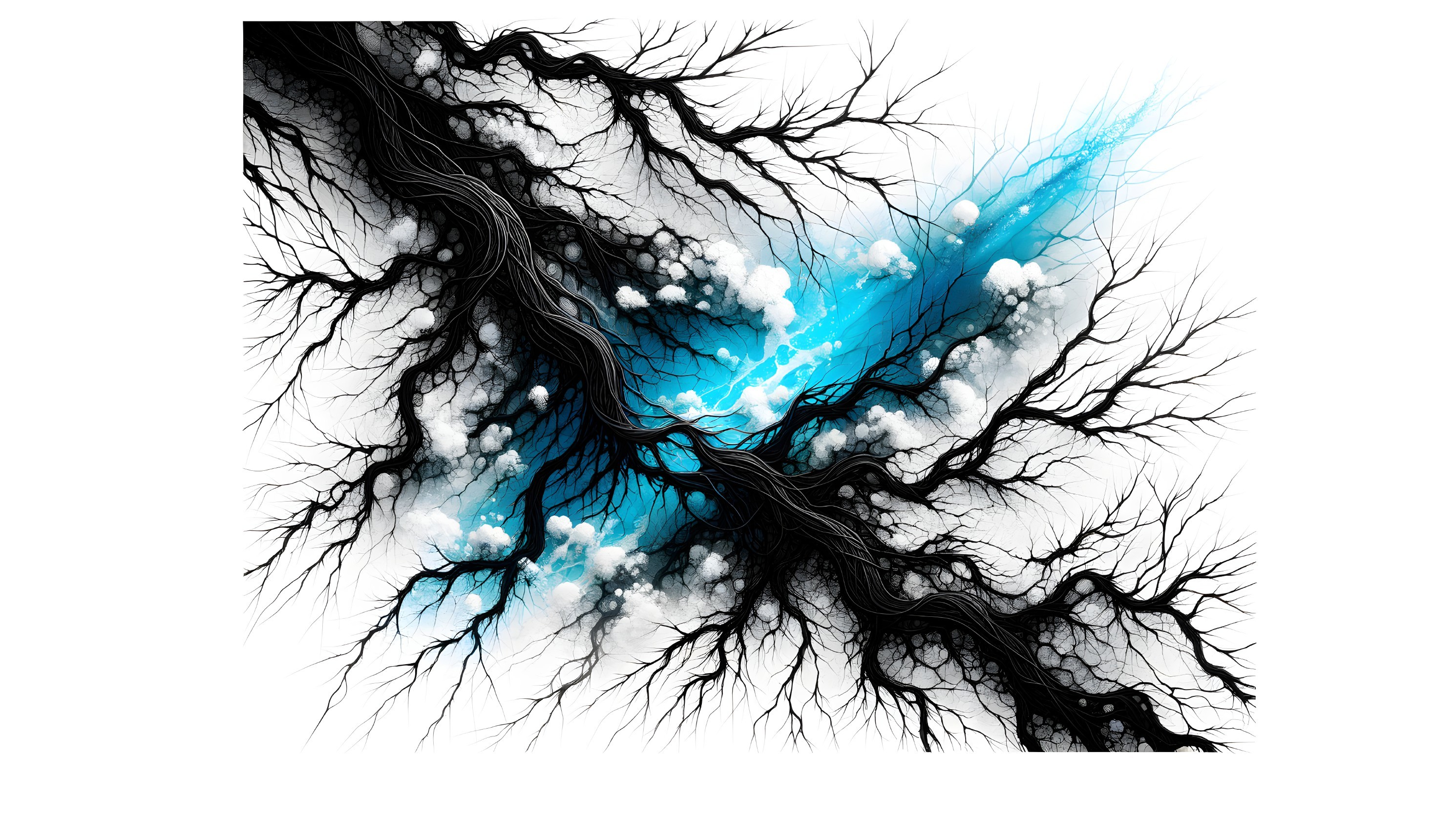 Abstract Artwork with Dark Branching Patterns and Light