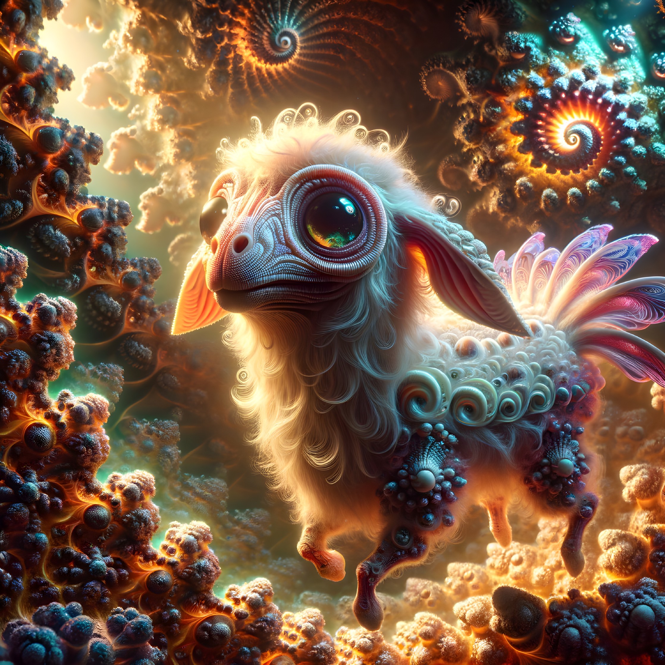 Whimsical Creature in a Colorful Surreal Environment